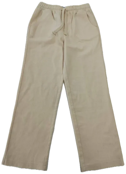 Cream drawstring elastic-waist wide-leg trousers