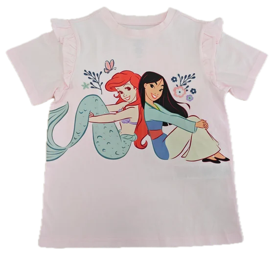 pale pink Disney Princess Ariel and Mulan frill tee