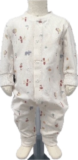 White footless sleepsuit with all-over toy print