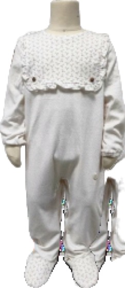 White footed sleepsuit with printed scalloped yoke