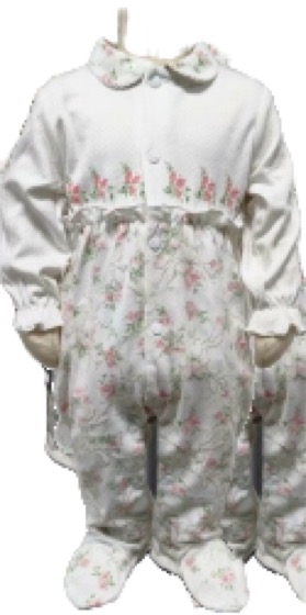 White footed sleepsuit with floral embroidery and collar