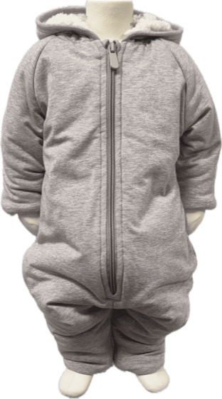 Grey hooded fleece-lined zip pramsuit