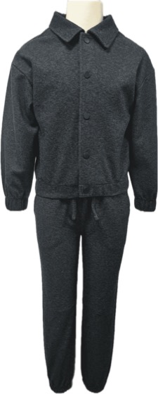 Dark grey collared button jacket and joggers two-piece set