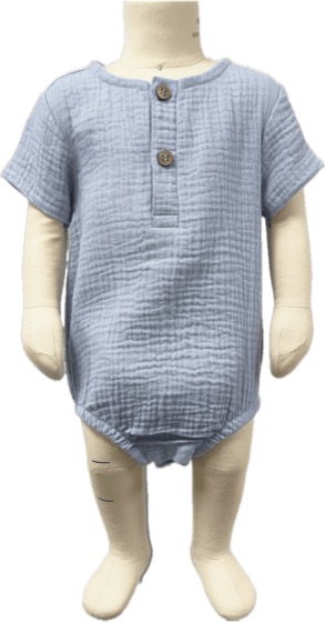 Light blue muslin short-sleeve button bubble bodysuit