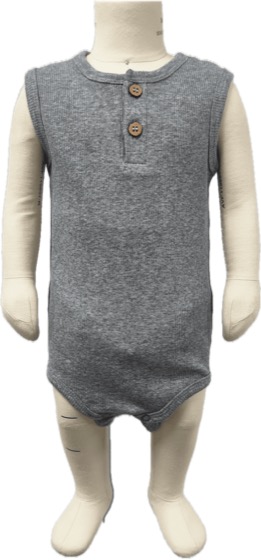 Grey ribbed sleeveless henley baby bodysuit