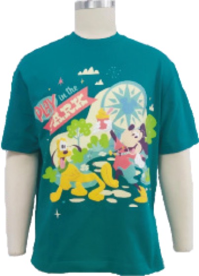 Teal tee with Disney Pluto and Minnie park print