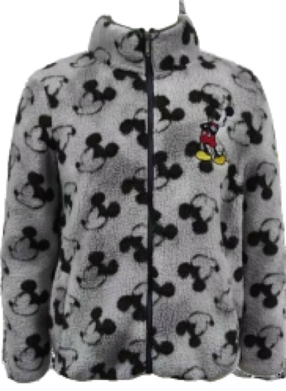 Gray sherpa zip jacket with all-over Mickey Mouse print