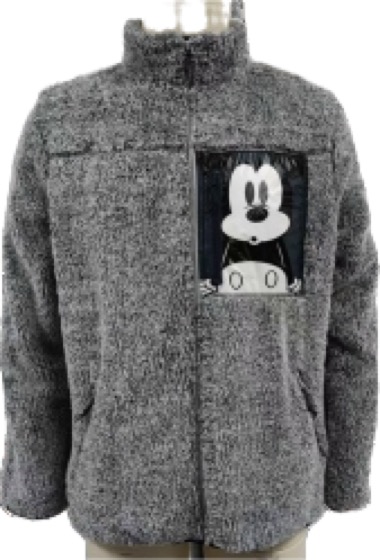 Gray sherpa zip jacket with Mickey Mouse chest patch