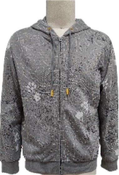 Gray all-over print zip-up hooded sweatshirt