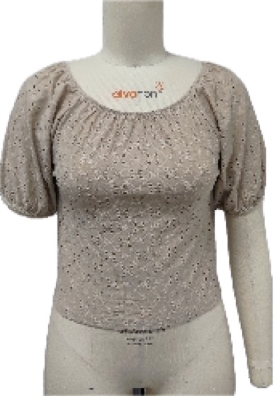 Beige puff-sleeve eyelet women's top
