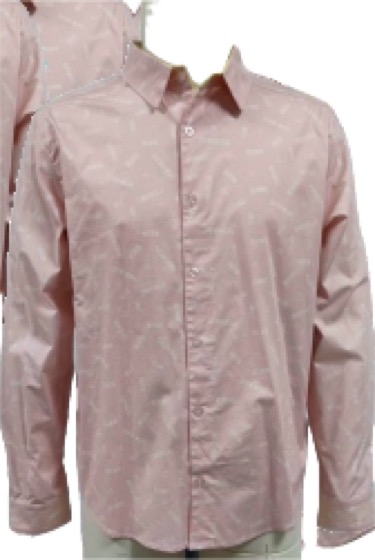 Pink long-sleeve button-up shirt with subtle print