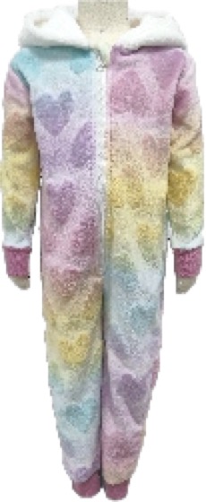 Pastel rainbow fluffy hooded onesie with hearts
