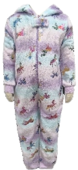 Lilac fluffy hooded onesie with unicorn print