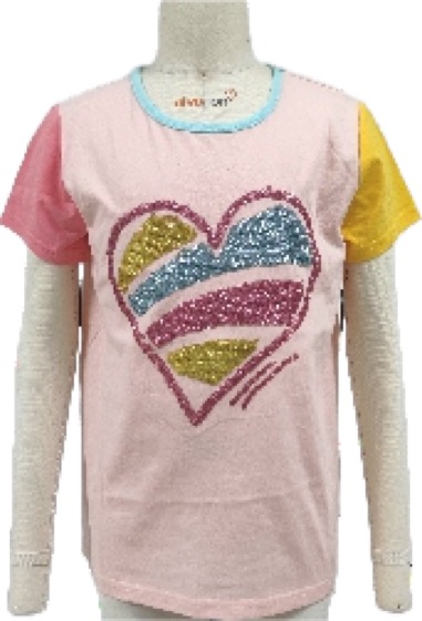 Pink colorblock girls T-shirt with sequin heart
