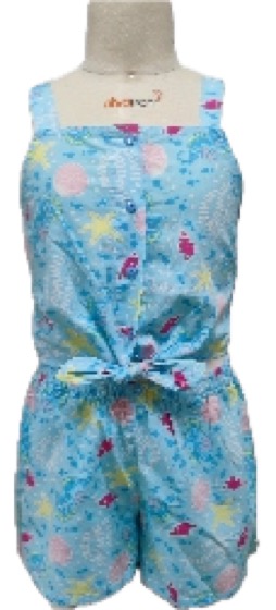 Blue floral girls playsuit with tie front