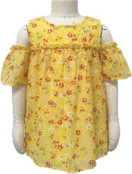 Yellow floral cold-shoulder chiffon dress for girls