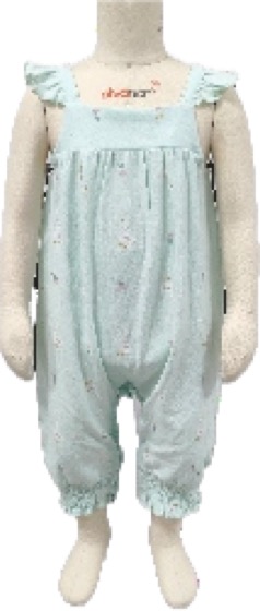 Mint sleeveless ruffle-strap baby romper on mannequin