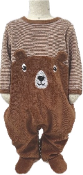 Brown bear-face striped fleece footed sleepsuit