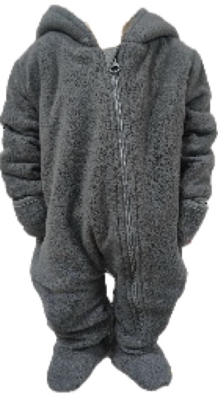 Grey sherpa fleece hooded zip-up all-in-one