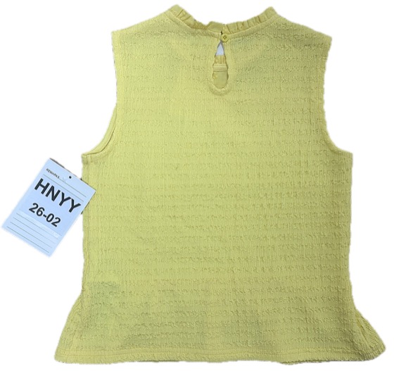 Yellow sleeveless textured top, back view with keyhole