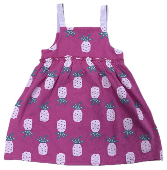 Pink pineapple-print strappy sundress, back view