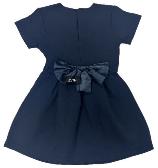 Navy pleated dress with satin back bow, back
