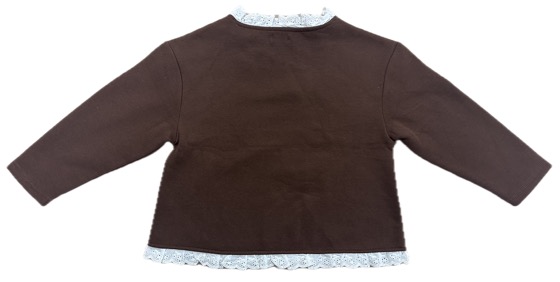 Brown long-sleeve lace-trim top, back view