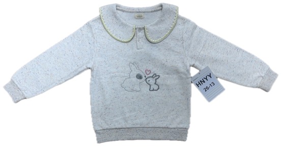 Speckled cream collared sweatshirt with bunny embroidery, front