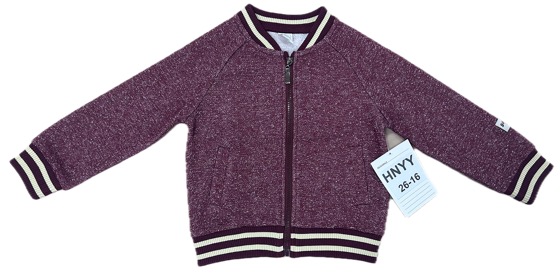 Burgundy marl zip-up bomber jacket with striped ribbed trims