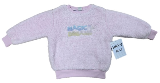 Pink plush sweatshirt with Magic Dreams applique, front view