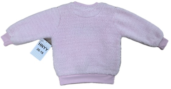 Pink plush fleece sweatshirt with ribbed cuffs, back view