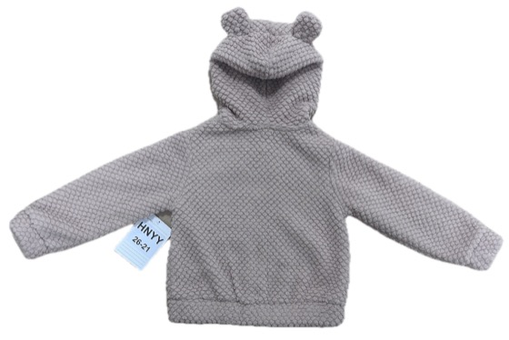 Beige textured fleece hoodie with bear ears, back view