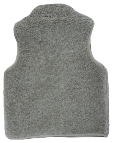Grey sherpa fleece zip vest, back view