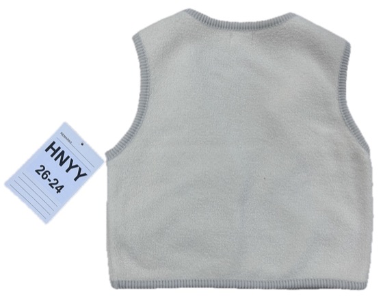 Cream fleece vest with grey stitched trim, back view