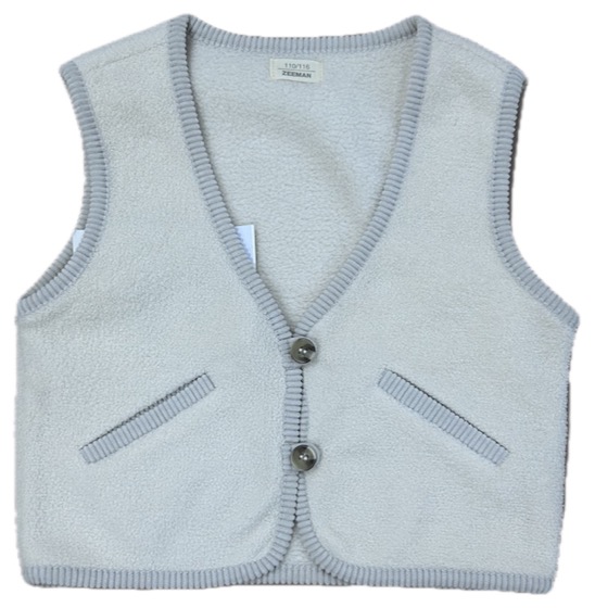 Cream fleece button vest with pockets, front view