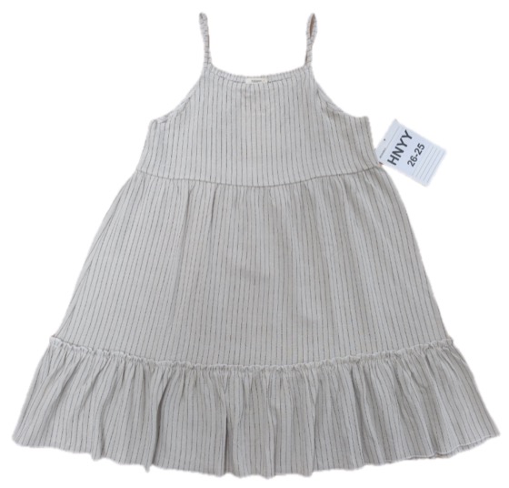 Striped sleeveless tiered ruffle-hem dress, front view