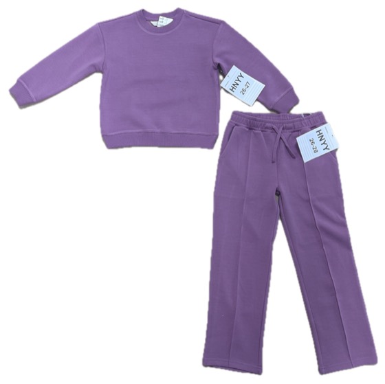 Purple crewneck sweatshirt and jogger pants set, front view