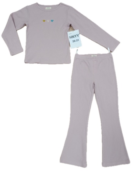 Lilac ribbed lounge set: heart top and flared leggings, front