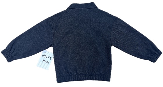 Navy knit collared jacket, back view