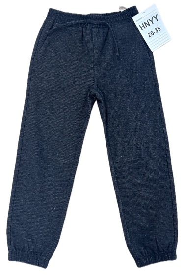 Navy marl drawstring joggers with cuffed ankles, front