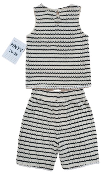 Striped crochet-knit tank and shorts set, back view
