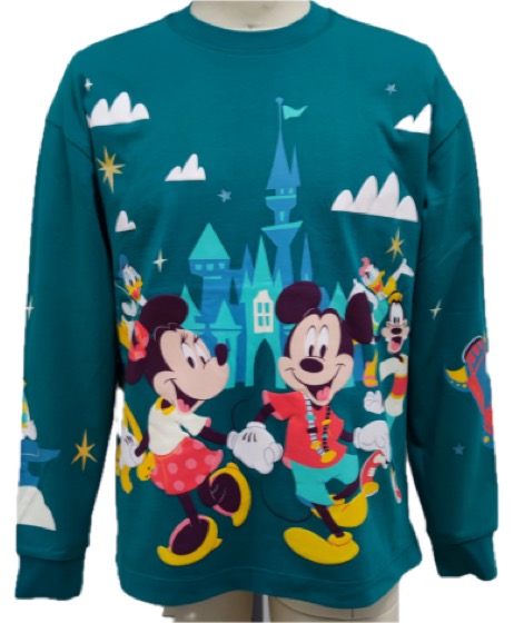 Teal Mickey and Minnie castle sweatshirt, front view