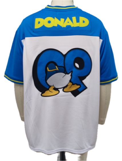Back of Donald Duck jersey tee with DONALD lettering