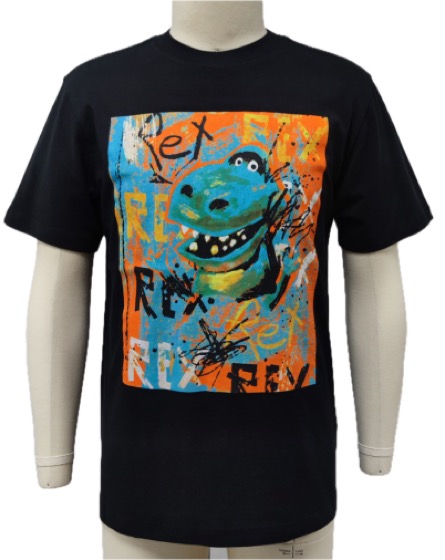 Black tee with Toy Story Rex dinosaur graffiti print