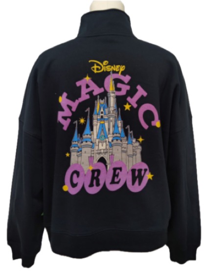 Black quarter-zip sweatshirt, Disney Magic Crew castle back print