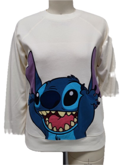 Cream crewneck sweatshirt with large Stitch applique
