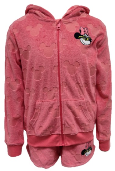Pink Minnie terry zip hoodie and shorts loungewear set