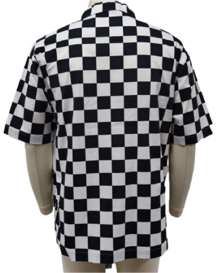 Black and white checkerboard tee, back view