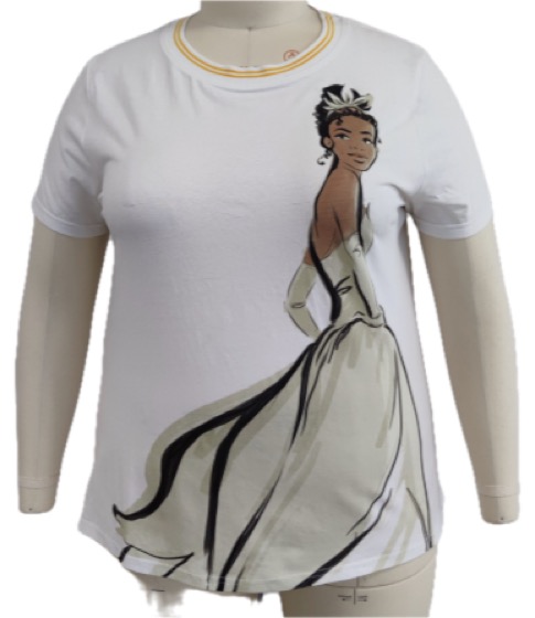 White women's tee with Princess Tiana illustration