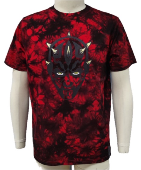 Red-black tie-dye tee with Darth Maul face print